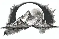 Ultra Realistic White and light Mountains, dark sky, No Frame, With The Moon And Galaxy tattoo design idea