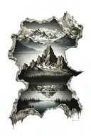 distant montain with water at the bottom   tattoo design idea