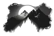 ultra realistic white mountains, dark background, open design, no frame, with the moon, bright pallete tattoo design idea