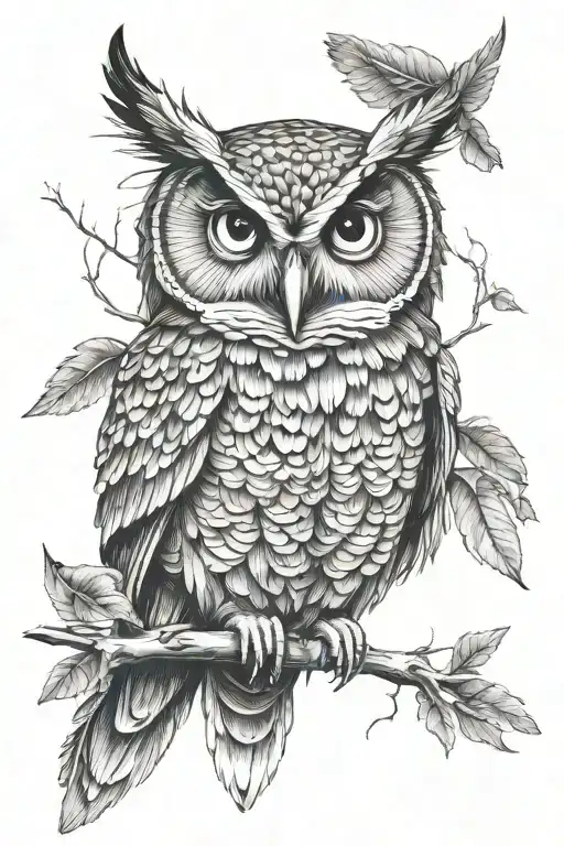 owl, raven, warrior girl tattoo design idea