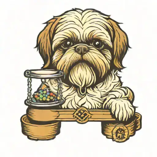 Shih Tzu holding a balance scale tattoo design idea