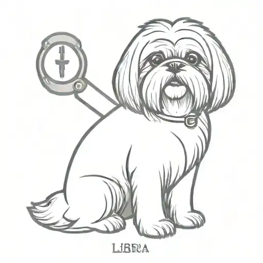 Shih Tzu holding a libra scale tattoo design idea