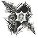 cyper sigilism style tattoo sleeve black and white  tattoo design idea