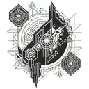 cyper sigilism style tattoo sleeve black and white  tattoo design idea