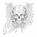 cyper sigilism style tattoo sleeve black and white line work stars angel skulls  tattoo design idea