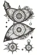 blue eye, compass and light bulb tattoo design idea