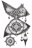 blue eye, compass and light bulb tattoo design idea