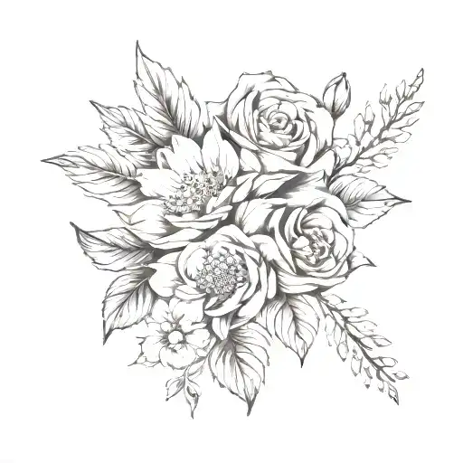 june, july, august, and november birth flower. bouquet tattoo design idea