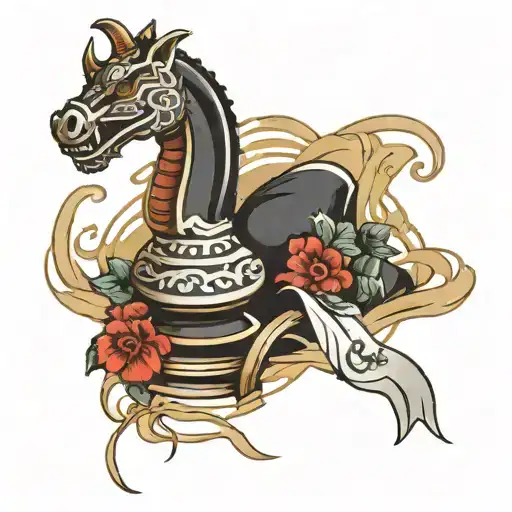 a black chess pawn with a white taekwondo belt tattoo design idea