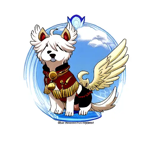 winged  simurgh dog full figure tattoo design idea