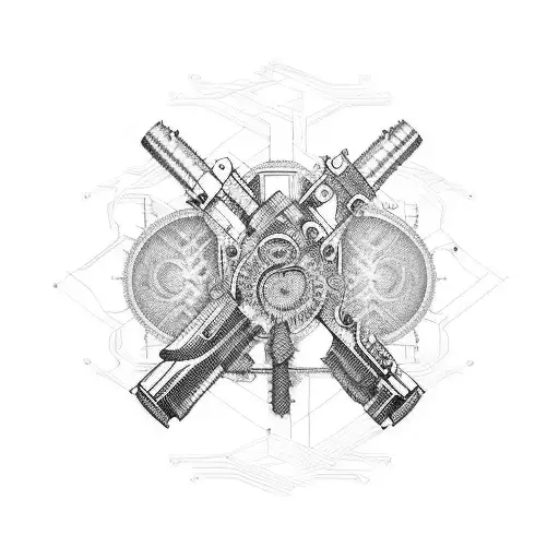 Combine the outline of a computer mouse with an intricate gun mechanism tattoo design idea