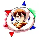 Emmanuel Macron's face surrounded by the french flag, croissants and french baguette tattoo design idea