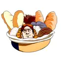 Emmanuel Macron's face surrounded by the french flag, croissants and french baguette tattoo design idea