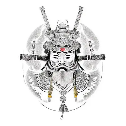 chinese warrior chinese stlye building  tattoo design idea