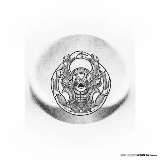 "Never Broke Again" on the upper abdomen curved above the navel in Memphis style tattoo design idea