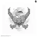 "Never Broke Again" on the upper abdomen curved above the navel in Memphis style tattoo design idea