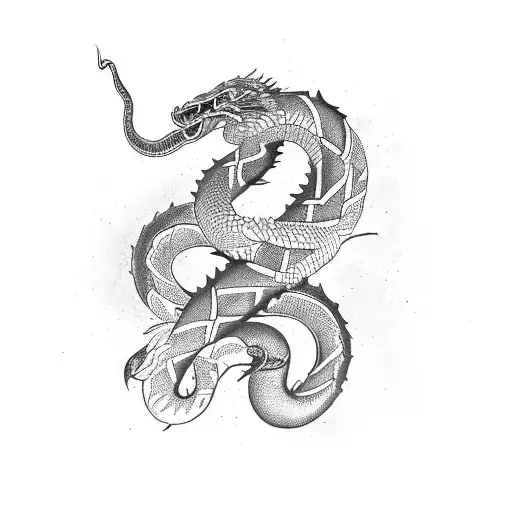 crâne serpent géométrique profondeur tattoo design idea