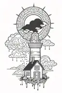 House Light Sun Rain Cloud Candle tattoo design idea