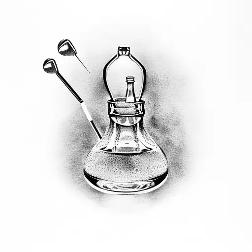 A golf club and beer bottle crossed with Irish symbols tattoo design idea