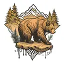 mountains forests bear peaceful tattoo design idea