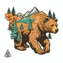 mountains forests bear peaceful tattoo design idea