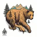 mountains forests bear peaceful tattoo design idea