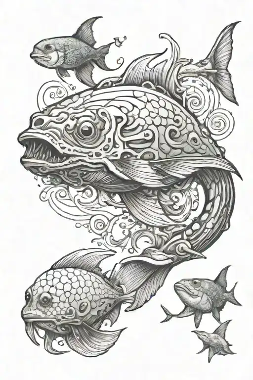 science fiction sea creatures  tattoo design idea