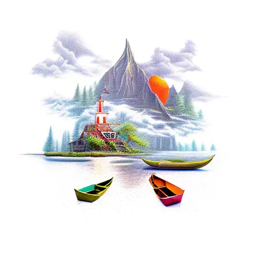 row boat down a stream  tattoo design idea