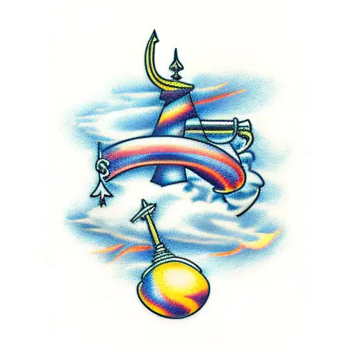 clouds and scales of justice tattoo design idea