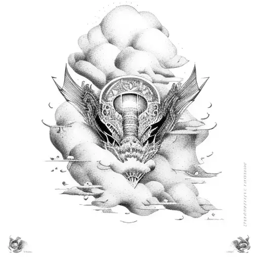 clouds and scales of justice tattoo design idea