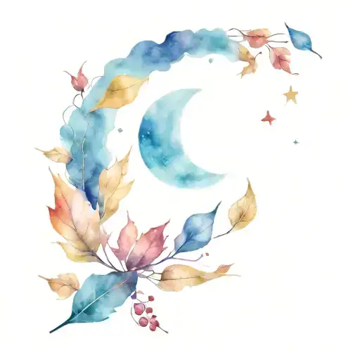 falling autumn leaves under the glow of the moon tattoo design idea