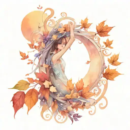 scroll wrapping around the upper arm, under a glowing moon with falling leaves encompassing tattoo design idea