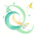 Music written on a scroll wrapping around the upper arm, under a glowing moon with falling leaves encompassing tattoo design idea