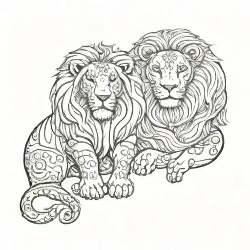 Leo and Gemini animal zodiac sign tattoo design idea