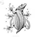 Lézard gecko vu de dos avec lettre A L E  tattoo design idea