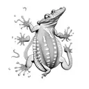 Lézard gecko vu de dos avec lettre A L E  tattoo design idea