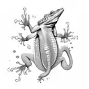 Lézard gecko vu de dos avec lettre A L E  tattoo design idea