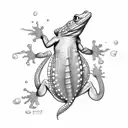 Lézard gecko vu de dos avec lettre A L E  tattoo design idea
