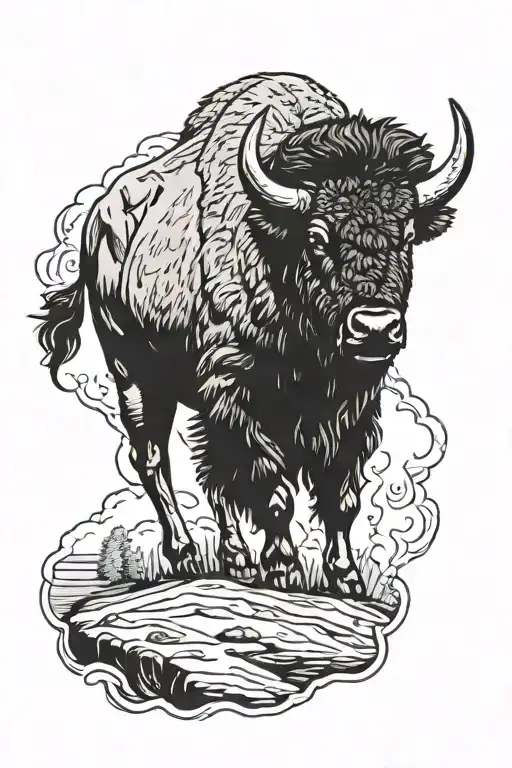 bison facing storm tattoo design idea