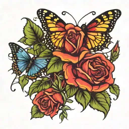 rose bush with a butterfly   tattoo design idea
