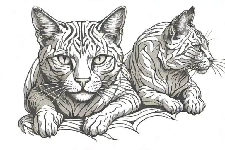 whole cat and cat tattoo design idea