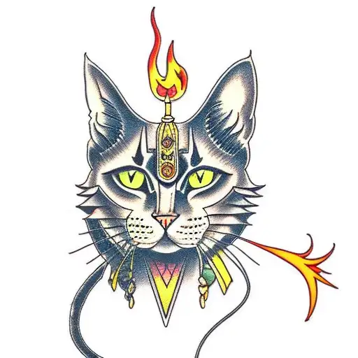 cat sphinx's with fire ears on profile  tattoo design idea
