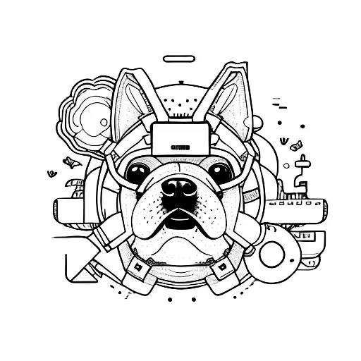 A minimalist tattoo of a dog wearing a virtual reality headset tattoo design idea