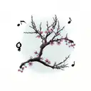 cherry tree branch with treble clef and 3 aquamarine butterflies tattoo design idea