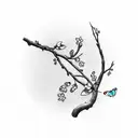 cherry tree branch with treble clef and 3 aquamarine butterflies tattoo design idea