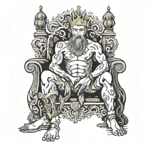 person crouching on throne  tattoo design idea