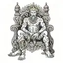 person crouching on throne  tattoo design idea