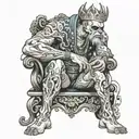 person crouching on throne  tattoo design idea