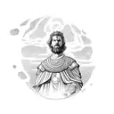 marcus aurelius standing on a mountain overlooking a labyrinth with his third eye open tattoo design idea