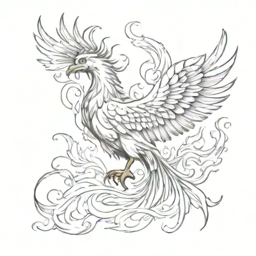 Sketch of a majestic phoenix rising from flames, symbolizing rebirth and standing up for justice tattoo design idea